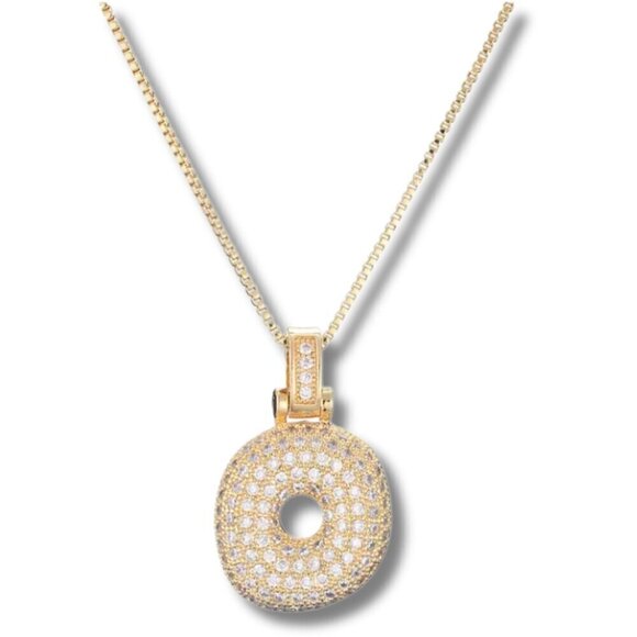 Lavish Realm Jewelry - Bubble Letter Initial "O" Pendant w/Chain Necklace